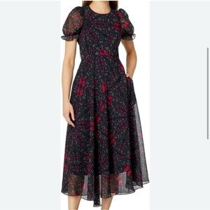 Ted Baker Black and Pink Midi Dress
